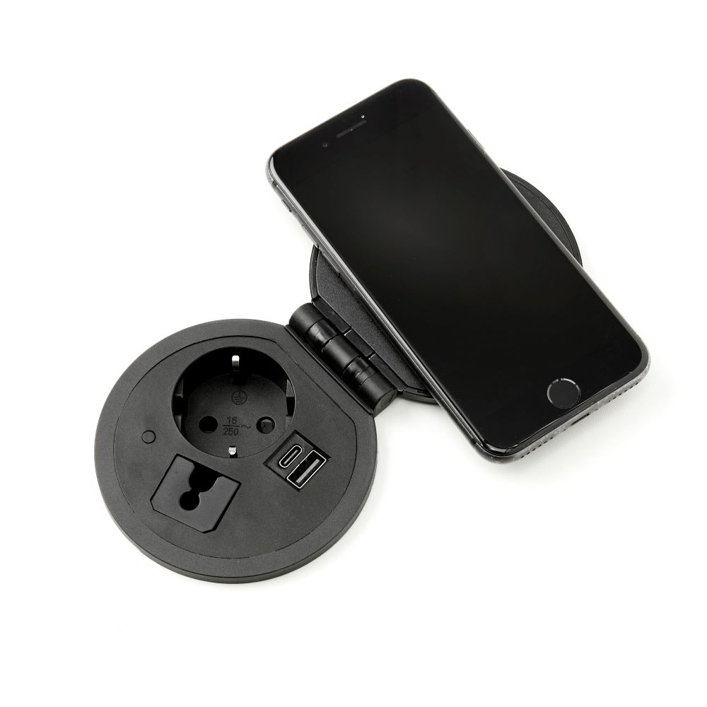 Inbouw powerbox 80mm rond met wireless charger