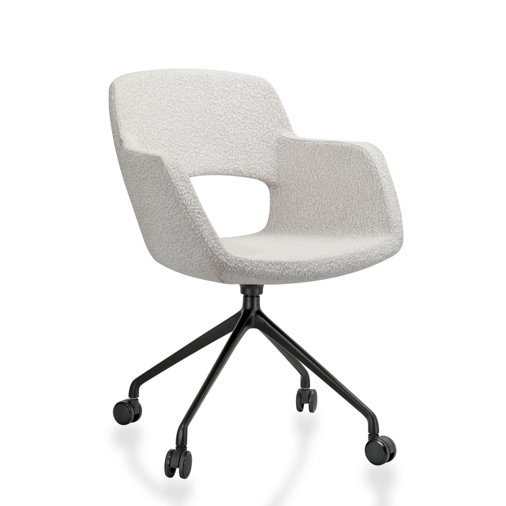 Vergaderstoel op wielen in bouclé stoffering