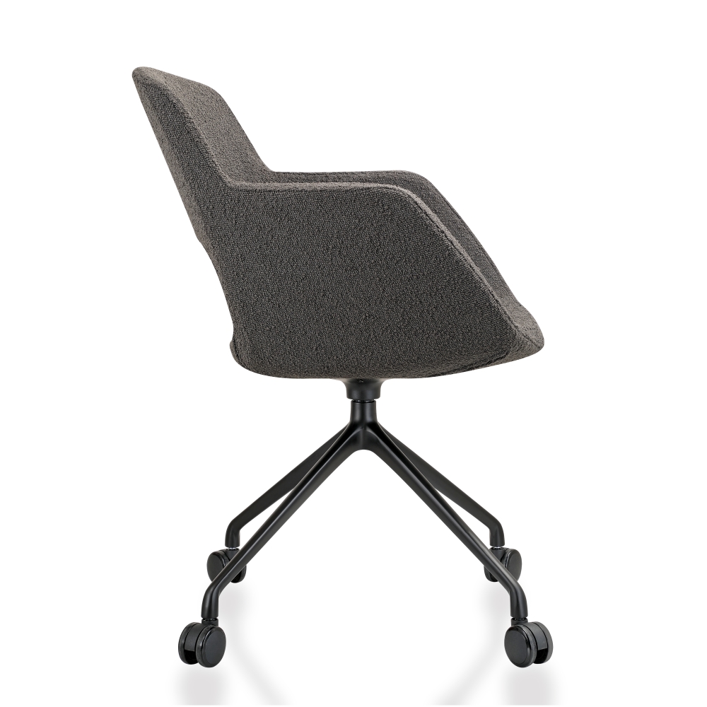 Vergaderstoel op wielen in bouclé stoffering - Image 12