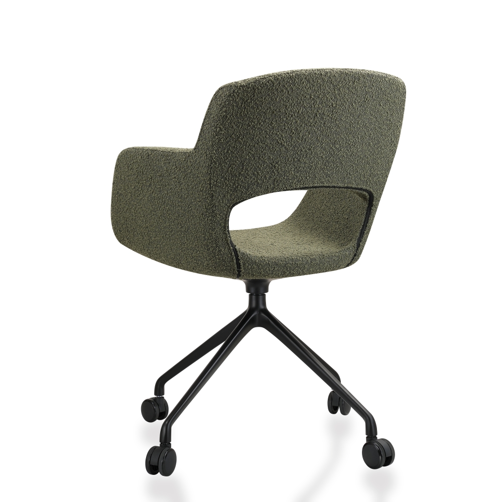 Vergaderstoel op wielen in bouclé stoffering - Image 18