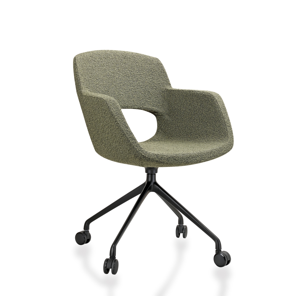 Vergaderstoel op wielen in bouclé stoffering - Image 2