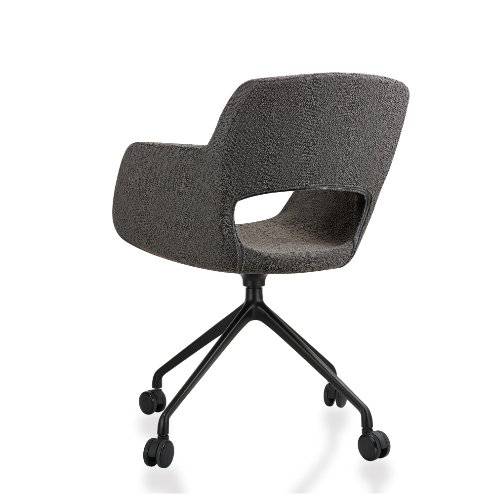 Vergaderstoel op wielen in bouclé stoffering - Image 20