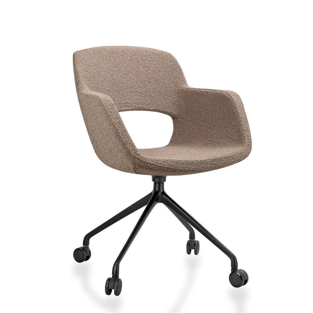 Vergaderstoel op wielen in bouclé stoffering - Image 3