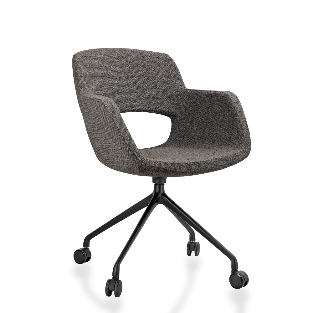 Vergaderstoel op wielen in bouclé stoffering - Image 4