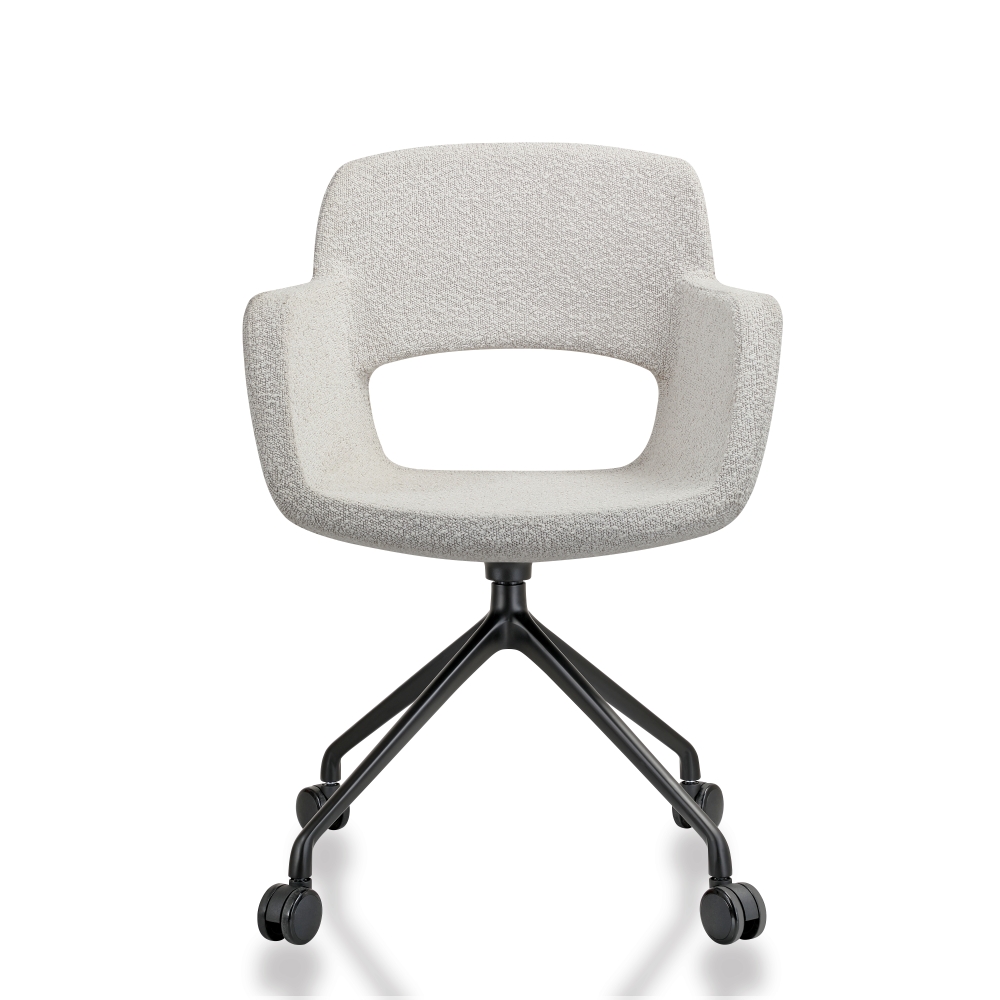 Vergaderstoel op wielen in bouclé stoffering - Image 5