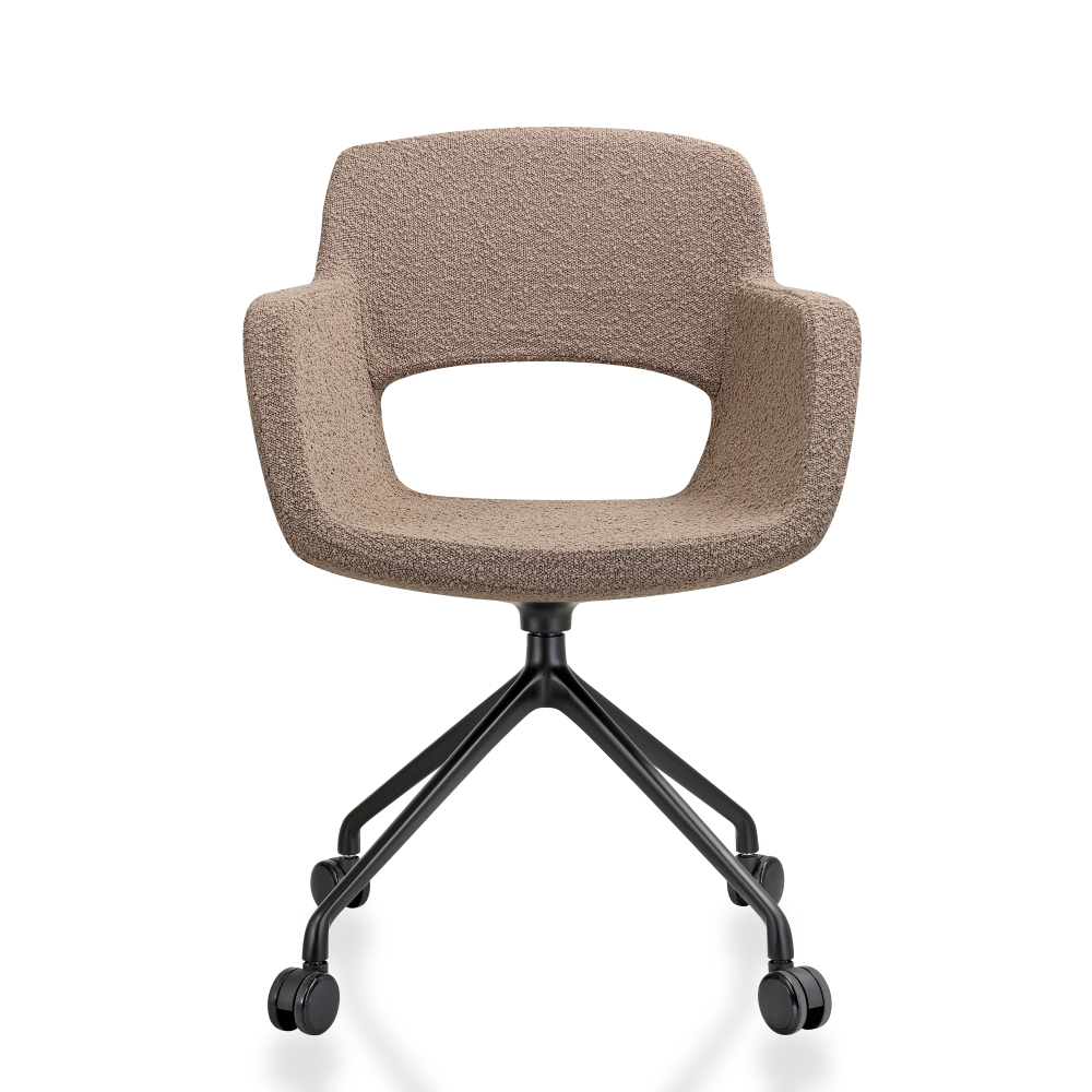 Vergaderstoel op wielen in bouclé stoffering - Image 7